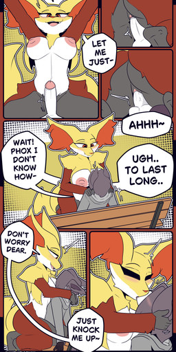 anthro anthro_on_anthro anthro_penetrated anthro_penetrating anthro_penetrating_anthro areola balls bench biped blush breasts clothed clothed_anthro clothed_male clothing dialogue duo erection exhibitionism eyes_closed female female_penetrated fur genitals glans grey_clothing grey_topwear impregnation_request interspecies kissing male male/female male_penetrating male_penetrating_female multicolored_body nipples nude nude_anthro nude_female open_mouth orange_ear_fluff orange_eyes outside penetration penile penile_penetration penis penis_in_vagina pink_areola pink_glans pink_nipples pokephilia public public_nudity public_sex red_body red_fur sex tail text tongue topwear vaginal vaginal_penetration vulva white_body white_breasts white_fur white_penis white_sclera yellow_body yellow_fur the_man nintendo pokemon delphox generation_6_pokemon mammal pokemon_(species) 2025 6:13 absurd_res comic digital_drawing_(artwork) digital_media_(artwork) english_text hi_res