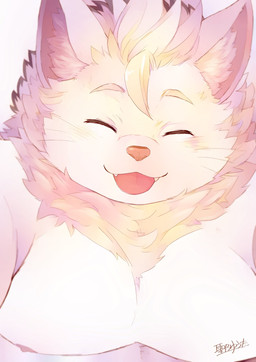 anthro belly blep blush fur kemono male nipples overweight pink_nose pupils slit_pupils smile solo tongue tongue_out white_body white_fur hijirinoyuta tamacolle chikuzen_(tamacolle) hi_res