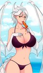 accessory big_breasts bikini breasts butt clothing female fluffy fur hair horn humanoid_pointy_ears ice licking looking_at_viewer membrane_(anatomy) membranous_wings open_mouth outside pointy_ears sand sea seaside simple_background sky solo summer swimwear tail tongue tongue_out two-piece_swimsuit water white_body white_fur wings narikusha mythology twokinds lady_nora_(twokinds) animal_humanoid dragon dragon_humanoid horned_humanoid humanoid mammal mythological_creature mythological_scalie scalie tailed_humanoid digital_media_(artwork) sketch