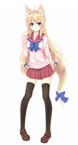 absolute_territory accessory adolescent ahoge asian_clothing black_clothing black_legwear blonde_hair blue_eyes blush bottomwear bow_(feature) bow_accessory bow_ribbon braided_hair clothing east_asian_clothing female furgonomics hair hair_accessory hair_bow hair_ribbon japanese_clothing japanese_school_uniform legwear long_hair looking_at_viewer pattern_bottomwear pattern_clothing pattern_skirt pigtails plaid plaid_bottomwear plaid_clothing plaid_skirt ribbons school_uniform serafuku simple_background skirt smile solo tail tail_accessory tail_bow tail_ribbon thigh_highs twin_braids uniform white_background young young_female young_humanoid sogaya animal_humanoid humanoid mammal hi_res