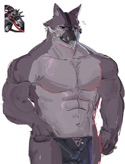 abs barazoku biceps black_sclera bodily_fluids bottomwear bulge clothed clothing clothing_pull detailed_bulge fur genital_outline grey_body grey_fur loincloth loincloth_only male muzzle_(object) navel pecs penis_outline solo sweat sweatdrop tight_clothing topless aican5151 mihoyo zenless_zone_zero romeul_(zenless_zone_zero) sanguine_sweeper unnamed_character canid canine canis mammal wolf absurd_res hi_res reference_image sketch unfinished