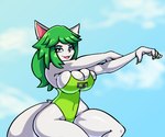 anthro breasts clothing female fur green_hair hair looking_at_viewer solo swimwear white_body white_fur iggy_bomb hi-rez_studios paladins_(game) salt_(paladins) canid canine fox mammal