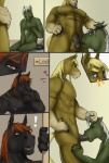 2011 animal_genitalia animal_penis anthro anthro_on_anthro athletic balls big_dom_small_sub big_muscles blonde_hair comic communal_shower dialogue dominant duo_focus ear_piercing equid equine equine_genitalia equine_penis exclamation_point fight flaccid forced fur genital_piercing genitals green_body green_fur griz_sylverwing group hair heart_symbol horse intraspecies male male/male mammal muscular muscular_male nipple_piercing nipples oral orange_body orange_fur orange_hair penis pictographics piercing pony rape rekhit rov shower size_difference warhorse573