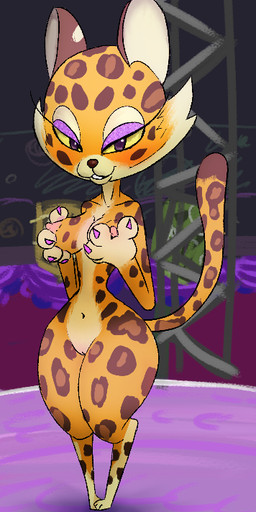 anthro areola blush breast_fondling breast_play breasts claws countershading eyelashes female fondling genitals hand_on_breast looking_at_viewer medium_breasts navel nipples nude pink_areola pink_nipples purple_eyes solo stage thick_thighs vulva yellow_sclera gidgeesheep kirby_(series) kirby_and_the_forgotten_land nintendo clawroline felid feline leopard mammal pantherine 2022 digital_media_(artwork)