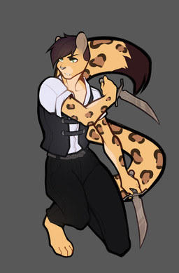 anthro brown_hair clothed clothing countershading dagger dual_wielding grey_background hair holding_object holding_weapon male melee_weapon simple_background solo weapon ni70 cole_(cole_rs) amur_leopard felid leopard mammal pantherine 2020 digital_media_(artwork)