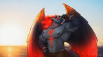 dog_tags eyewear goggles looking_at_viewer male maverick_valstrace_(entitropy) muscular solo wings entitropy capcom monster_hunter flying_wyvern hybrid nargacuga valstrax hi_res