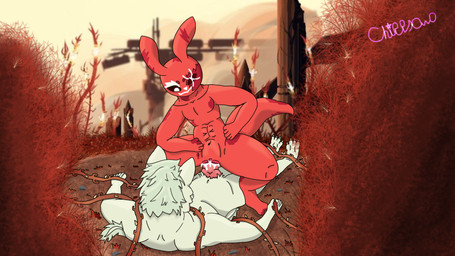 anthro bdsm bodily_fluids bondage bound bulge cum cum_inside dominant dominant_female duo female genital_fluids knot male male/female jynxowo rain_world videocult artificer_(rain_world) slugcat 16:9 hi_res widescreen