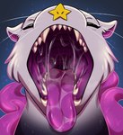 bodily_fluids cosmic_fur eyes_closed female feral mouth_shot open_mouth purple_tongue saliva simple_background solo star teeth tentacles tongue whiskers rainypaws consumstra_(cresce_zoroark) dream_demon_(cresce_zoroark)