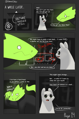 ambiguous_gender anthro black_eyes bodily_fluids comic_panel dialogue duo feral gameplay_mechanics green_body inside knocking map page_number predator/prey predator/prey_coexistence speech_bubble sweat text underground white_body white_eyes asmallotter rain_world videocult survivor_(rain_world) gastropod green_lizard_(rain_world) lizard lizard_(rain_world) mollusk reptile scalie slug slugcat 2:3 absurd_res comic english_text hi_res