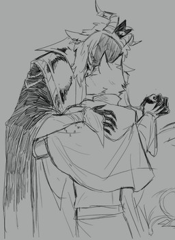 2_horns ambiguous_anthro ambiguous_gender anthro clothed clothed_ambiguous clothed_anthro clothing dancing duo fully_clothed fully_clothed_ambiguous fully_clothed_anthro fur horn aveloka cult_of_the_lamb massive_monster_(studio) lamb_(cult_of_the_lamb) narinder bovid caprine domestic_cat felid feline felis mammal sheep 2025 digital_drawing_(artwork) digital_media_(artwork) monochrome