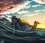 anthro breasts clothed clothing cloud female half-closed_eyes happylittlecloud hi_res looking_at_viewer mammal mustelid narrowed_eyes otter outside smile solo surfboard topless vehicle watercraft