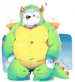 anthro belly blush clothing fur humanoid_hands male onesie overweight overweight_anthro overweight_male solo white_body white_fur bhtoss engine_beater bear mammal polar_bear ursine 2015 hi_res