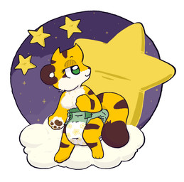 3_toes 4_fingers anthro big_diaper border breasts brown_body brown_ears brown_fur brown_nose brown_pawpads brown_stripes brown_tail brown_tail_tip clean_diaper clothed clothing cloud cosmic_background diaper diaper_only dipstick_tail feet female fingers fur head_turned markings multicolored_body multicolored_fur narrowed_eyes on_cloud pawpads sitting smile solo space space_background star striped_body striped_fur striped_markings striped_tail stripes tail tail_markings three-quarter_view toes topless two_tone_tail wearing_diaper white_body white_border white_fur white_inner_ear yellow_body yellow_fur yellow_tail boredomwithfriends ace_(boredomwithfriends) felid mammal pantherine tiger full-length_portrait hi_res portrait
