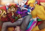 anthro breasts clothed clothing female group male smile trio kammi-lu miku_(mikuthefox2) ryndion zempy alaskan_malamute canid canine canis domestic_dog fox german_shepherd herding_dog hybrid mammal nordic_sled_dog pastoral_dog spitz wolf 2021 digital_media_(artwork)