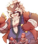 anthro asian_clothing belly biped brown_body clothing east_asian_clothing humanoid_hands japanese_clothing kemono male money overweight overweight_male simple_background solo tongue tongue_out lantu_(artist) lifewonders tokyo_afterschool_summoners goemon_(tas) canid canine mammal raccoon_dog tanuki 2022 hi_res