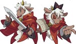 ambiguous_gender anthro bell book collar fur horn melee_weapon red_eyes smile solo sword weapon white_body white_fur wool_(fur) sugata1616 cult_of_the_lamb massive_monster_(studio) lamb_(cult_of_the_lamb) red_crown_(cult_of_the_lamb) bovid caprine mammal sheep absurd_res hi_res