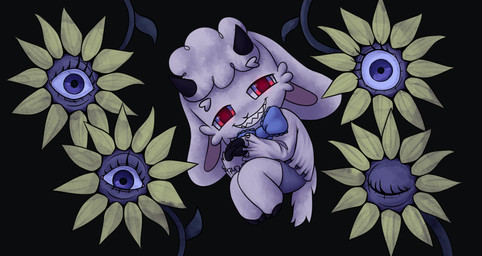 anthro evil_face evil_grin flower hooves horn looking_at_viewer lying male on_side plant red_eyes sharp_teeth smile solo teeth nutty_bo simeon_le_petit_mouton bovid caprine cyclops eldritch_abomination mammal plant_monster sheep hi_res