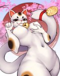 anthro breasts claws featureless_crotch female finger_claws fur holding_breast looking_at_viewer low-angle_view nude nude_anthro nude_female smile solo tail white_body white_fur dein-schatten maneki-neko calico_cat domestic_cat felid feline felis mammal 2024 half-length_portrait hi_res portrait