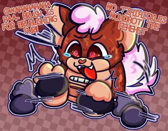 armless begging bodily_fluids brush brush_on_paws crying_laughing disembodied_hand duo feet female glowing glowing_eyes laugh paws solo_focus tail tail_motion tailwag tears tickle_fetish tickle_torture tickling tickling_feet ticklish_female conditional_dnp tuvandalist tattletail mama_tattletail tattletail_(species) hi_res