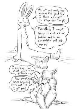 anthro bed_sheet bedding blush breasts clothing dialogue duo female footwear holding_arm hug kneeling male nipples notched_ear nude pubes scar sitting socks tail tail_motion tailwag text dragonweirdo beastars haru_(beastars) legoshi_(beastars) canid canine canis lagomorph leporid mammal rabbit wolf absurd_res comic english_text hi_res monochrome