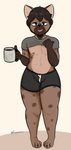 4_toes 5_fingers anthro beverage biped black_clothing black_underwear boxer_briefs brown_body brown_fur bulge clothed clothing coffee eyewear feet femboy fingers front_view fur glasses hair male nipples paws simple_background smile solo standing toes underwear frankuwu bad_dragon hyena mammal spotted_hyena 2019 absurd_res hi_res