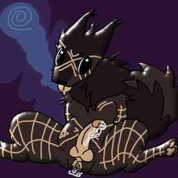 anthro bodily_fluids cum genital_fluids herm intersex knot melanistic overweight scar self-harm_scars solo rotsrocks casualties:_unknown k-899_(permian) rainbow_(rotsrocks) expie_(gunsawian) gunsawian 1:1 hi_res
