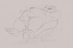 2018 3_toes anthro anus balls barefoot biped bowser feet genitals grey_background hands_behind_head hindpaw horn koopa lying male mario_bros navel nintendo nipples nude on_back outie_navel paws penis scalie simple_background sketch slightly_chubby smile soles solo toes zonkpunch