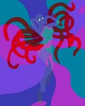 abstract_background anthro breasts featureless_breasts female green_eyes hands_behind_head multicolored_body multicolored_skin nude purple_body purple_skin red_body red_skin solo tasteful_nudity teal_body teal_skin tentacles tabbiewolf sarah_(tenpoundhammer) amphibian cephalopod coleoid decapodiform frog hybrid marine mollusk absurd_res hi_res