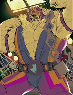 anthro armpit_hair belt belt_buckle blue_clothing body_hair buckle chain championship_belt clothing fangs fighting_ring fist flexing fur green_eyes light male mask multicolored_clothing muscular muscular_anthro muscular_male neck_tuft pecs purple_clothing raised_arm rim_light solo sports_mask sportswear spreading stadium standing teeth tight_clothing tuft white_body white_fur wrestler wrestling_mask wrestling_outfit yellow_clothing na1su league_of_legends riot_games tencent volibear bear mammal polar_bear ursine 2025 colored digital_drawing_(artwork) digital_media_(artwork)