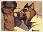 anthro balls bodily_fluids boss brown_body brown_fur clothing cum cum_in_mouth cum_inside cum_on_face cum_on_partner's_face duo erection foreskin fur genital_fluids genitals humanoid_genitalia humanoid_penis larger_male licking licking_lips male male/male penis self_lick size_difference small_dom_big_sub small_top_big_bottom smaller_male teeth tongue tongue_out white_balls professorhumpswell blacksad chief_smirnov weekly canid canine canis domestic_dog german_shepherd herding_dog mammal pastoral_dog