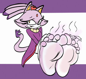5_toes anthro blush body_blush countershade_feet countershading feet female foot_blush foot_fetish foot_focus forehead_gem gem hair musk ponytail purple_body simple_background sitting smelly smelly_feet solo stink_fumes stink_lines tail toes yellow_eyes caporado sega sonic_the_hedgehog_(series) blaze_the_cat felid feline mammal absurd_res hi_res