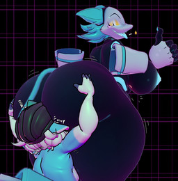 anal anthro big_breasts big_butt black_body blue_hair blue_nipples breasts butt butt_grab cowgirl_position dominant dominant_female duo female female_rimmed from_front_position fur hair hand_on_butt huge_butt machine male male/female male_rimming male_rimming_female nipples on_bottom on_top oral rimming rimming_female sex submissive submissive_male thick_thighs white_body white_fur wide_hips anaroth cryptiacurves_(modeler) deltarune undertale_(series) blu_(bludoe) tasque_manager darkner felid feline kobold mammal robot scalie 3d_(artwork) digital_media_(artwork) hi_res