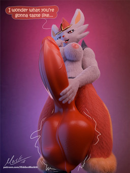 anthro areola balls big_breasts bodily_fluids breasts bulge cock_vore cum cum_vore dialogue digestion fur genital_fluids genitals gynomorph gynomorph_pred hand_on_penis intersex intersex_pred lidded_eyes muscular nipples non-mammal_nipples penile penis solo text vein veiny_penis vore hiddenmask18 nintendo pokemon cinderace generation_8_pokemon lagomorph leporid mammal pokemon_(species) rabbit 3:4 3d_(artwork) blender_(artwork) digital_media_(artwork) english_text hi_res url