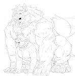 anthro anthro_on_anthro anthro_penetrated anthro_penetrating anthro_penetrating_anthro biped bodily_fluids claws collar collar_only doggystyle duo ear_piercing ear_ring erection fangs fingers from_behind_position fur genitals glans humanoid_genitalia humanoid_penis male male/male male_penetrated male_penetrating male_penetrating_male muscular muscular_anthro muscular_male nude open_mouth open_smile pecs penetration penis piercing ring_piercing sex smile spiked_collar spikes sweat tail tail_motion tailwag teeth tongue tongue_out rossciaco bruno_(rossciaco) canid canine canis mammal wolf monochrome