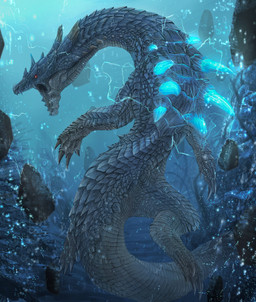 ambiguous_gender back_spikes claws detailed_background electricity electricity_manipulation elemental_manipulation feral fingers open_mouth scales solo spikes spikes_(anatomy) underwater water nutuki capcom monster_hunter lagiacrus leviathan_(mh) absurd_res colored hi_res