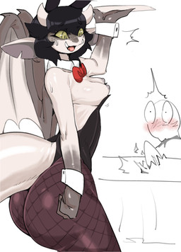 2_horns anthro aroused big_butt black_clothing black_leotard bow_tie breasts bulge bunny_costume butt clothing costume fake_ears fake_rabbit_ears female female_focus fishnet_clothing fishnet_leggings fishnet_legwear horn human_on_anthro interspecies leggings legwear leotard male nipple_slip notched_ear pantyhose pupils shirt_collar side_boob slit_pupils solo_focus tail thick_tail yellow_eyes tozamtr deadlock_(game) valve ivy_(deadlock) gargoyle human mammal hi_res