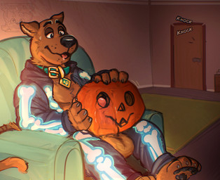 anthro clothing door food fruit genitals hoodie inside male pawpads paws penis plant pumpkin pumpkin_fucking solo tongue topwear sharkall epic_games fortnite hanna-barbera scooby-doo_(series) scooby-doo scooby-doo_(fortnite) canid canine canis domestic_dog mammal hi_res