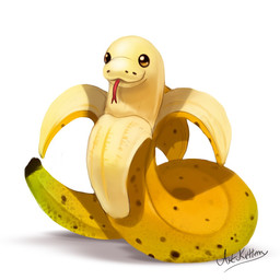 amber_eyes ambiguous_gender banana chibi closed_smile daww feral food forked_tongue fruit looking_at_viewer mouth_closed plant red_tongue simple_background smile solo text tongue tongue_out white_background yellow_body artkittweetz food_creature reptile scalie snake 1:1 2018 artist_name digital_drawing_(artwork) digital_media_(artwork) full-length_portrait hi_res portrait