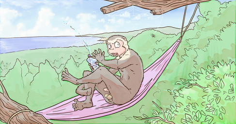 anthro balls detailed_background erection feet genitals hammock humanoid_genitalia humanoid_penis lube male nude open_mouth outside penis plant shocked sky solo startled tongue tongue_out tree lavilovi arachnid arthropod capuchin_monkey cebid haplorhine mammal monkey new_world_monkey primate spider digital_media_(artwork) hi_res