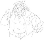 anthro belly bottomwear clothing electronics humanoid_hands kemono male overweight overweight_anthro overweight_male pants phone shirt simple_background solo topwear white_background train_(artist) lifewonders tokyo_afterschool_summoners arsalan_(tas) felid lion mammal pantherine 2018 monochrome