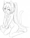 alternate_species anthro breasts casual_nudity electronics eyes_closed female furrification kemono kneeling microphone necktie nude open_mouth pawpads pigtails small_breasts solo mcsadat vocaloid hatsune_miku domestic_cat felid feline felis mammal monochrome