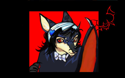 accessory alternative_fashion anthro band-aid bandage black_background black_body black_fur black_hair bow_tie female female/female fur goth hair heart_symbol horn paws red_background red_eyes simple_background smile solo tomboy victorian_goth wings unknown_artist bathy animal_humanoid bat canid canine canis humanoid leaf-nosed_bat mammal microbat vampire vampire_bat wolf yangochiropteran 16:10 hi_res shaded simple_shading widescreen