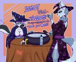 alcohol beverage breast_on_table breast_squish breasts cauldron cleavage clothed clothing costume dialogue duo female halloween_costume holidays party sassy squish talking_to_another thigh_window witch_costume devin_arts halloween kimber_(devin_arts) hi_res