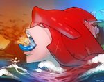 blue_tongue boat imminent_vore macro male on_tongue partially_submerged raft red_body sailing_watercraft solo tongue tongue_out vehicle vore watercraft cbl_art breath_of_the_wild nintendo the_legend_of_zelda prince_sidon humanoid marine zora 2020 headshot_portrait hi_res portrait