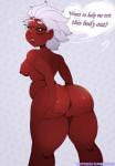 anus black_sclera breasts butt dark_body dark_skin female genitals hair huge_hips nipples not_furry nude pussy simple_background solo spread_anus spreading text thick_thighs white_hair wide_hips hotkeke1 amelia_abernachy human mammal english_text hi_res