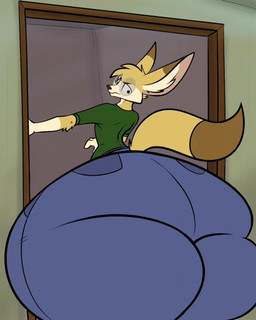annoyed anthro big_butt bottomwear bouncing_butt butt butt_focus butt_jiggle clothed clothing denim denim_bottomwear denim_clothing doorway eyewear femboy glasses huge_butt huge_thighs hyper hyper_butt hyper_thighs jeans jiggling looking_back male motion_lines pants rear_view solo sound_effects squeezing stuck stuck_in_door thick_thighs wearing_glasses wide_hips wobbling fangy_boyo daniel_fang canid canine fennec_fox fox mammal true_fox animated hi_res short_playtime video