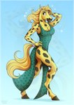 anthro biped breasts butt butt_pose cleavage clothed clothing dress female fingers fur pose side_slit side_slit_clothing side_slit_dress solo jenery appaloosa equid equine horse mammal 2019 digital_media_(artwork) hi_res