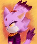 anthro black_nose clothing female fire flaming_eyes flat_chested fur gem gloves hair handwear ponytail purple_body purple_fur purple_hair short_hair solo white_body white_fur yellow_eyes freedomfightersonic sega sonic_the_hedgehog_(series) blaze_the_cat felid mammal hi_res