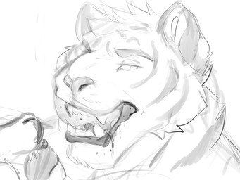 ambiguous_anthro ambiguous_gender ambiguous_prey anthro cheek_tuft duo extreme_size_difference facial_tuft fangs fingerpads fur head_tuft holding_another licking licking_lips licking_own_lips macro male male_anthro male_pred narrowed_eyes neck_tuft object_vore open_mouth oral_vore pawpads planet_vore simple_background size_difference solo_focus striped_body striped_fur stripes teeth tongue tongue_out tuft vore solaxe_(artist) felid kangaroo macropod mammal marsupial pantherine tiger 4:3 monochrome sketch
