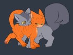 duo female feral feral_on_feral fur grey_background grey_body grey_fur male male/male open_mouth open_smile orange_body orange_fur simple_background smile tail tongue bloowolfy warriors_(book_series) firestar_(warriors) graystripe_(warriors) domestic_cat felid feline felis mammal 2024 4:3